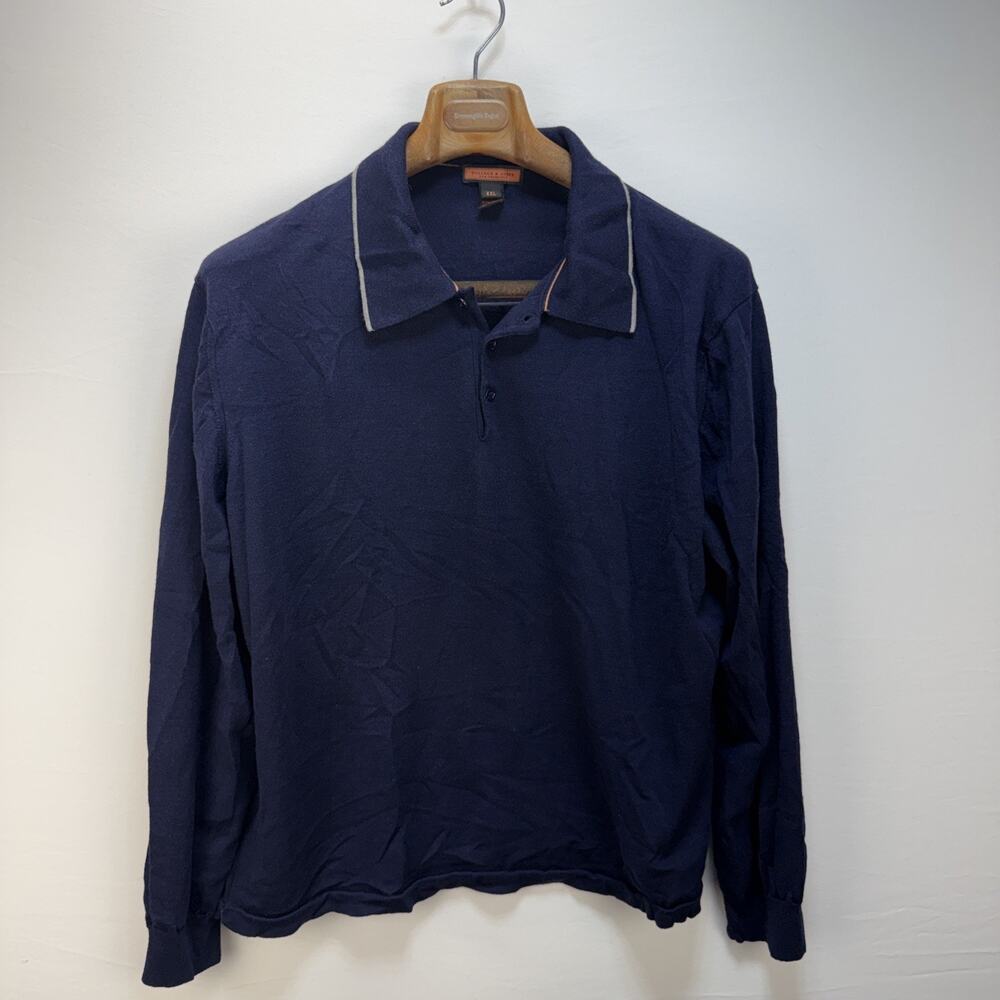 Bullock & Jones Mens 3 Button Polo Sweater Size XXL Wool Cashmere Silk Italy